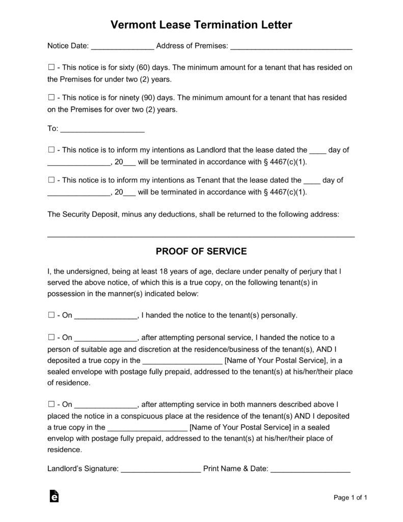 Sample Lease Termination Letter To Tenant from eforms.org